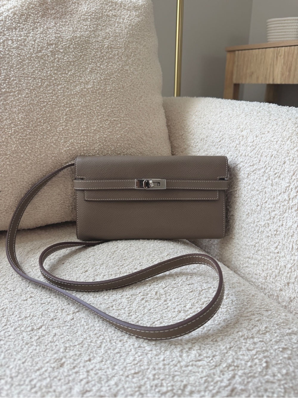 Hermes Etoupe Epsom Kelly Wallet SHW w. Removable Strap